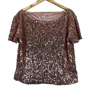 Oyemwen Sequin Blouse Womens L Pink Boxy Maximalist Disco Festival Coquette